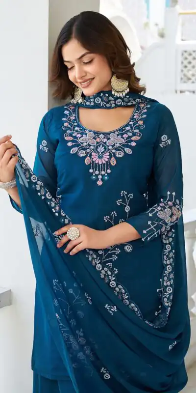 Ram 103 Teal Color Star Georgette Salwar Suit with Embroidery Work. Get it for ₹3049. Delivery 4-6 Working Days. Shop now. | Jump Suits, Salwar suit, Casual Suits, Creative suits, Designer Suits, Palazzo Suits, Party Wear Suits, Patiala Suits, Straight Suits