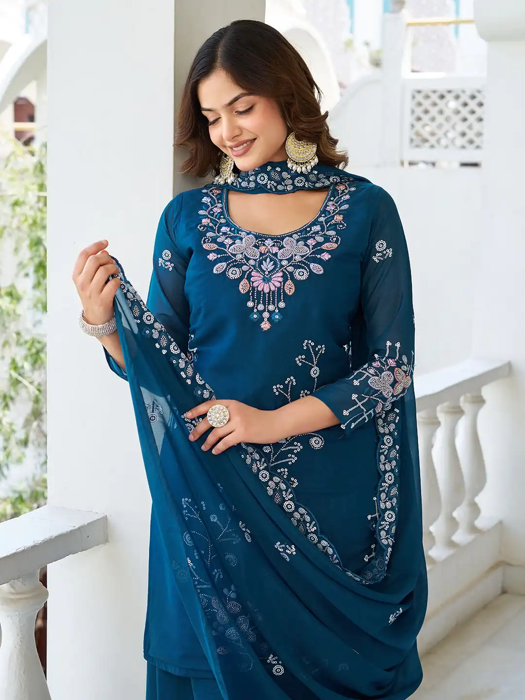 Ram 103 Teal Color Star Georgette Salwar Suit with Embroidery Work. Get it for ₹3049. Delivery 4-6 Working Days. Shop now. | Jump Suits, Salwar suit, Casual Suits, Creative suits, Designer Suits, Palazzo Suits, Party Wear Suits, Patiala Suits, Straight Suits