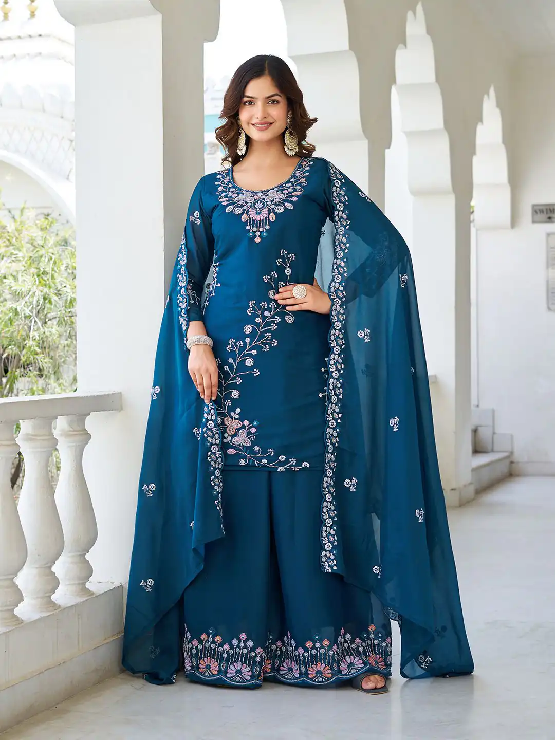 Ram 103 Teal Color Star Georgette Salwar Suit with Embroidery Work. Get it for ₹3049. Delivery 4-6 Working Days. Shop now. | Jump Suits, Salwar suit, Casual Suits, Creative suits, Designer Suits, Palazzo Suits, Party Wear Suits, Patiala Suits, Straight Suits