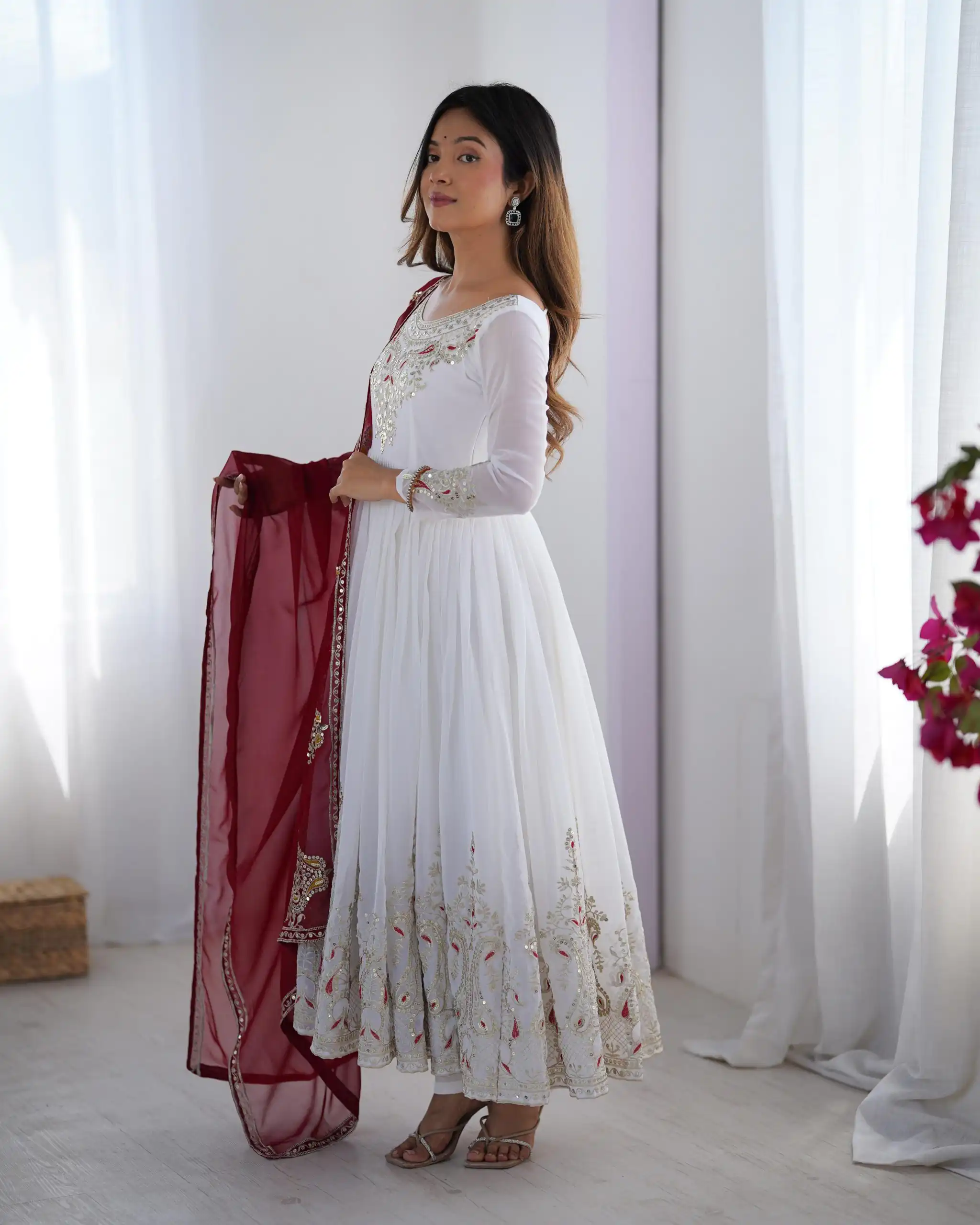 ZF 5008 White Georgette Gown with Embroidery Work. Wedding, Party, Festive, Events, Special Price ₹2049. Delivery 4-6 Working Days. Shop now. | Jump Suits, Salwar suit, Casual Suits, Creative suits, Designer Suits, Palazzo Suits, Party Wear Suits, Patiala Suits, Straight Suits