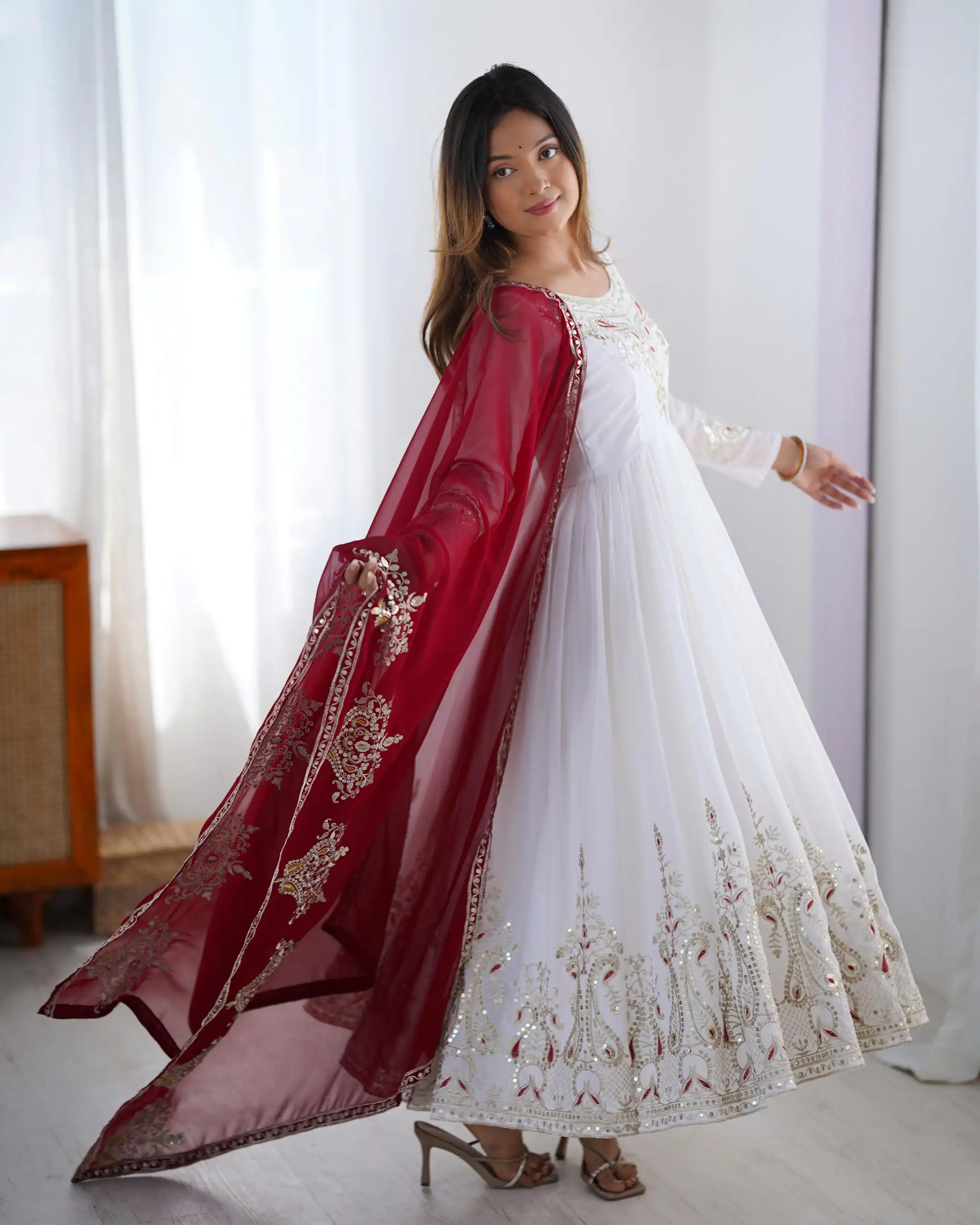 ZF 5008 White Georgette Gown with Embroidery Work. Wedding, Party, Festive, Events, Special Price ₹2049. Delivery 4-6 Working Days. Shop now. | Jump Suits, Salwar suit, Casual Suits, Creative suits, Designer Suits, Palazzo Suits, Party Wear Suits, Patiala Suits, Straight Suits