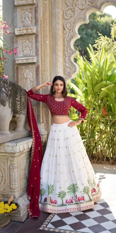 LNB 1412 White Georgette With Sequins Work & Embroidery Work Lehenga Choli Affordable Price ₹2799. Delivery 4-6 Working Days. Shop now. | Lehenga, Bollywood Lehenga, Creative Lehenga, Designer Lehenga, Embroidered Lehenga, Party Wear Lehenga