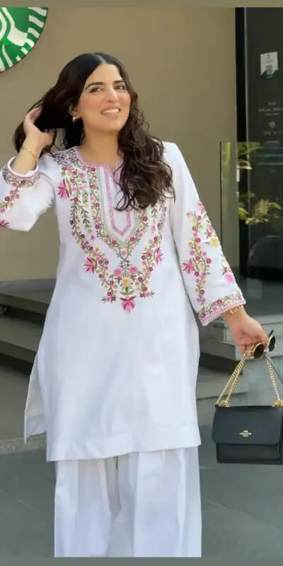 SRK 5272 White Natural Crep Silk with Embroidery Work Salwar Suit . Affordable Price ₹1799. Delivery 4-6 Working Days. Shop now. | Jump Suits, Salwar suit, Casual Suits, Creative suits, Designer Suits, Palazzo Suits, Party Wear Suits, Patiala Suits, Straight Suits