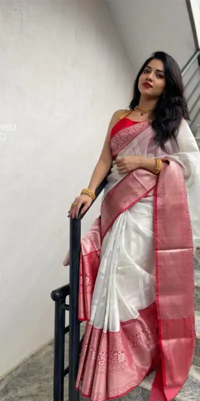 White Soft Lichi Silk Lace Work Lace Border Saree