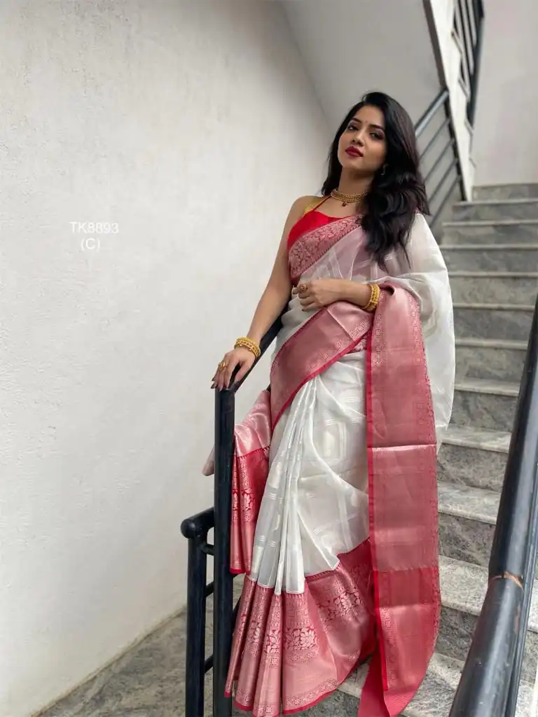 White Soft Lichi Silk Lace Work Lace Border Saree