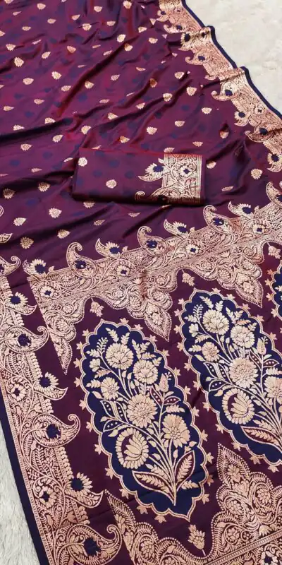 Wine Banarasi Lace Zari Work Saree