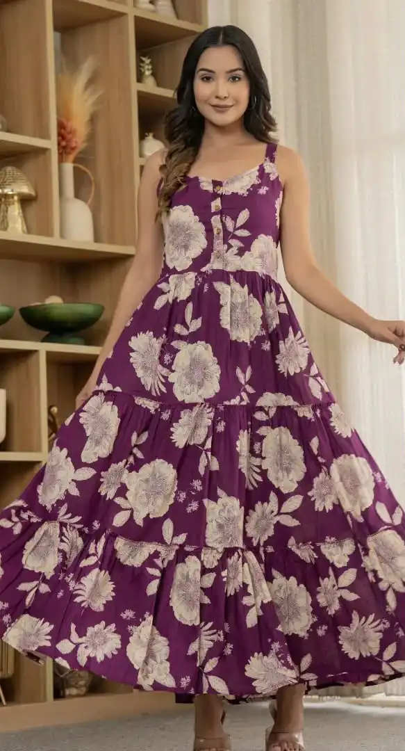 Wine Cotton With Printed Gown