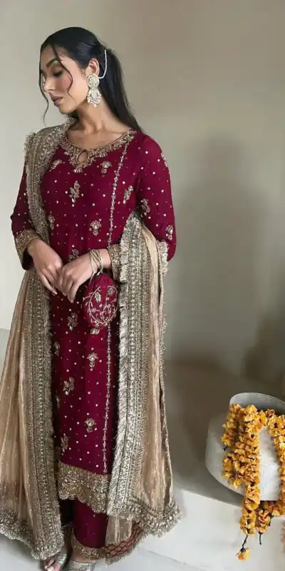 LG 1923 Red Color Faux Georgette With Sequence Handmade Moti Work Salwar Suit Casual, Wedding, Party, Festive, Events Etc.4-6 Working Days@ 2149/-only | Jump Suits, Salwar suit, Casual Suits, Creative suits, Designer Suits, Palazzo Suits, Party Wear Suits, Patiala Suits, Straight Suits