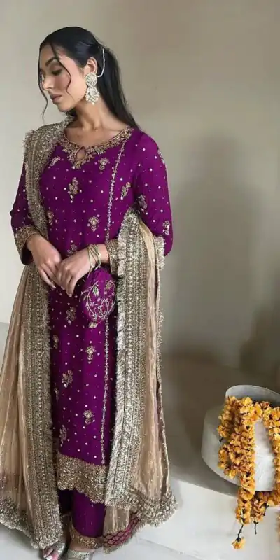 LG 1923 Wine Color Faux Georgette With Sequence Handmade Moti Work Salwar Suit Casual, Wedding, Party, Festive, Events Etc.4-6 Working Days@ 2149/-only | Jump Suits, Salwar suit, Casual Suits, Creative suits, Designer Suits, Palazzo Suits, Party Wear Suits, Patiala Suits, Straight Suits
