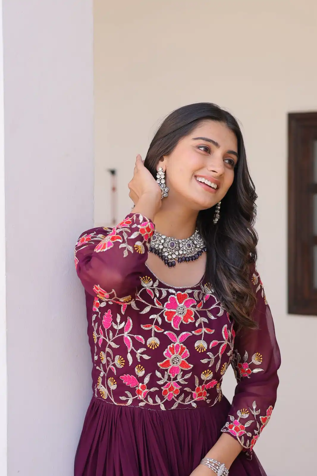 Ram 082 Wine Fox Georgette Gown Perfect for Wedding, Party, Sangeet, Durga Puja, Reception – . Grab it for ₹1849. Delivery 4-6 Working Days. Shop now. | Jump Suits, Salwar suit, Casual Suits, Creative suits, Designer Suits, Palazzo Suits, Party Wear Suits, Patiala Suits, Straight Suits