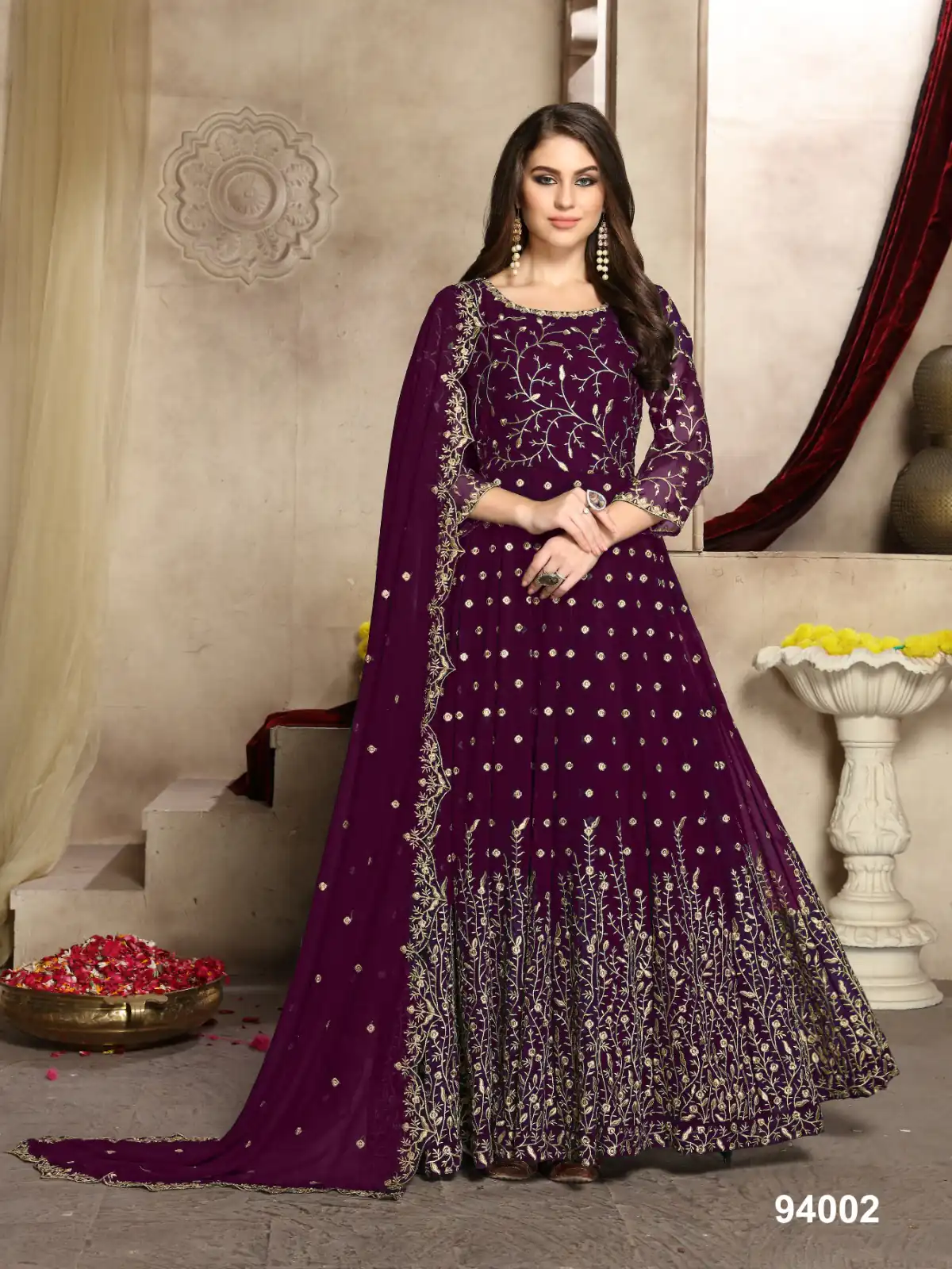 FC 94001 Wine Color Georgette Multi Thread Zari Stich Anarkali Suit Wedding, Party, Festive events, etc. Expected Delivery 4-6 Working Days @2399/- | Anarkali Suits, Bollywood Anarkali, Creative-Anarkali, Designer Anarkali, Embroidered Anarkali, Party Wear Anarkali