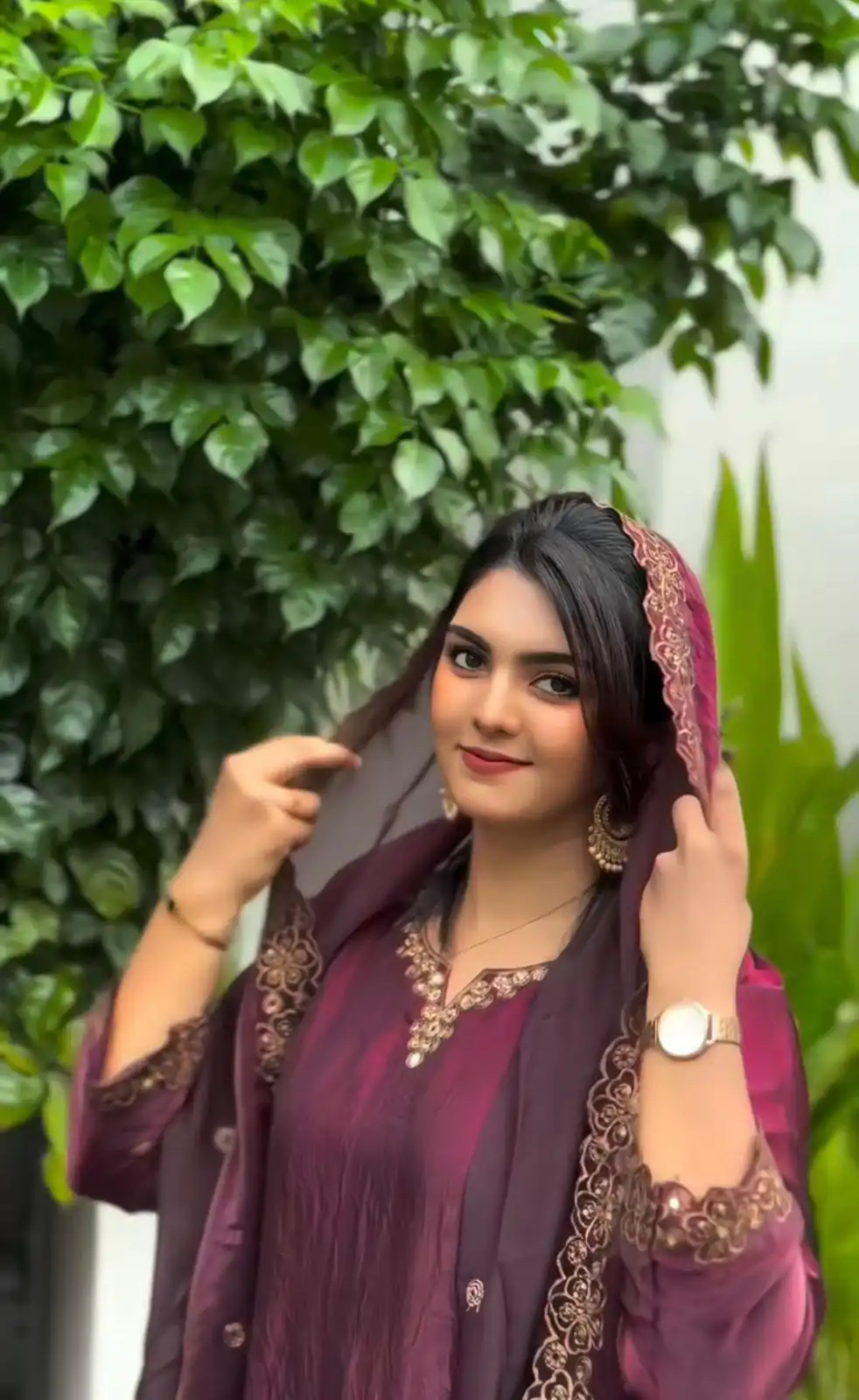 Wine Jimmy Choo Silk Lace Embroidery Work Slwar Suit - Image 2