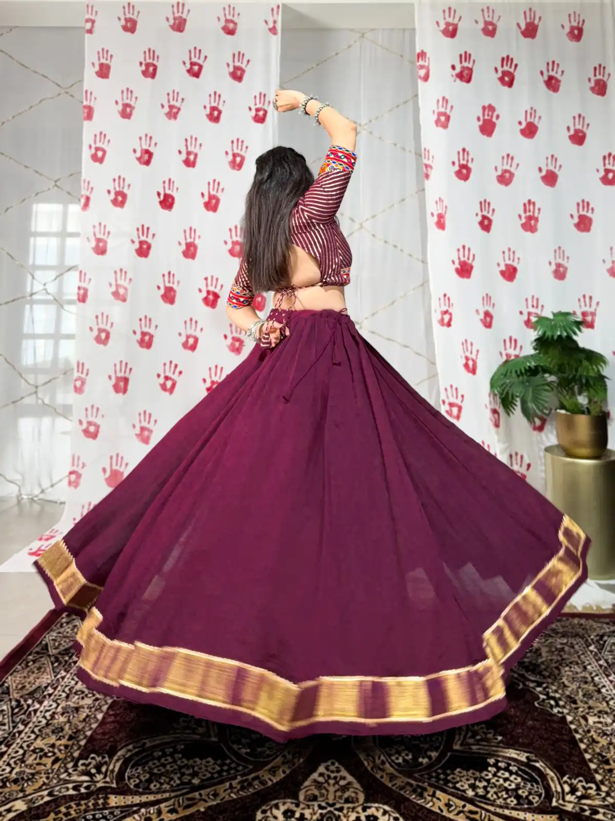 Wine Pure Chanderi With Zari Work Lehenga Choli - Image 5