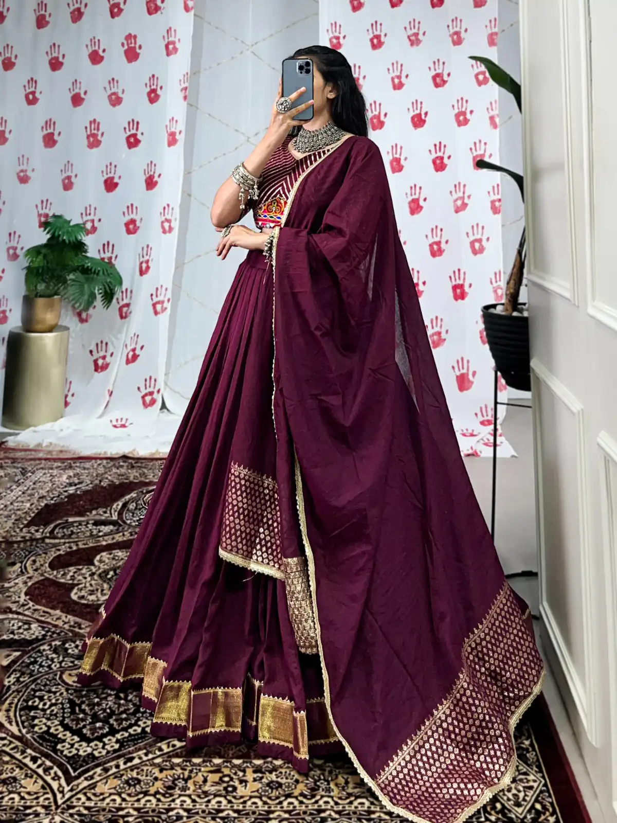 Wine Pure Chanderi With Zari Work Lehenga Choli - Image 4