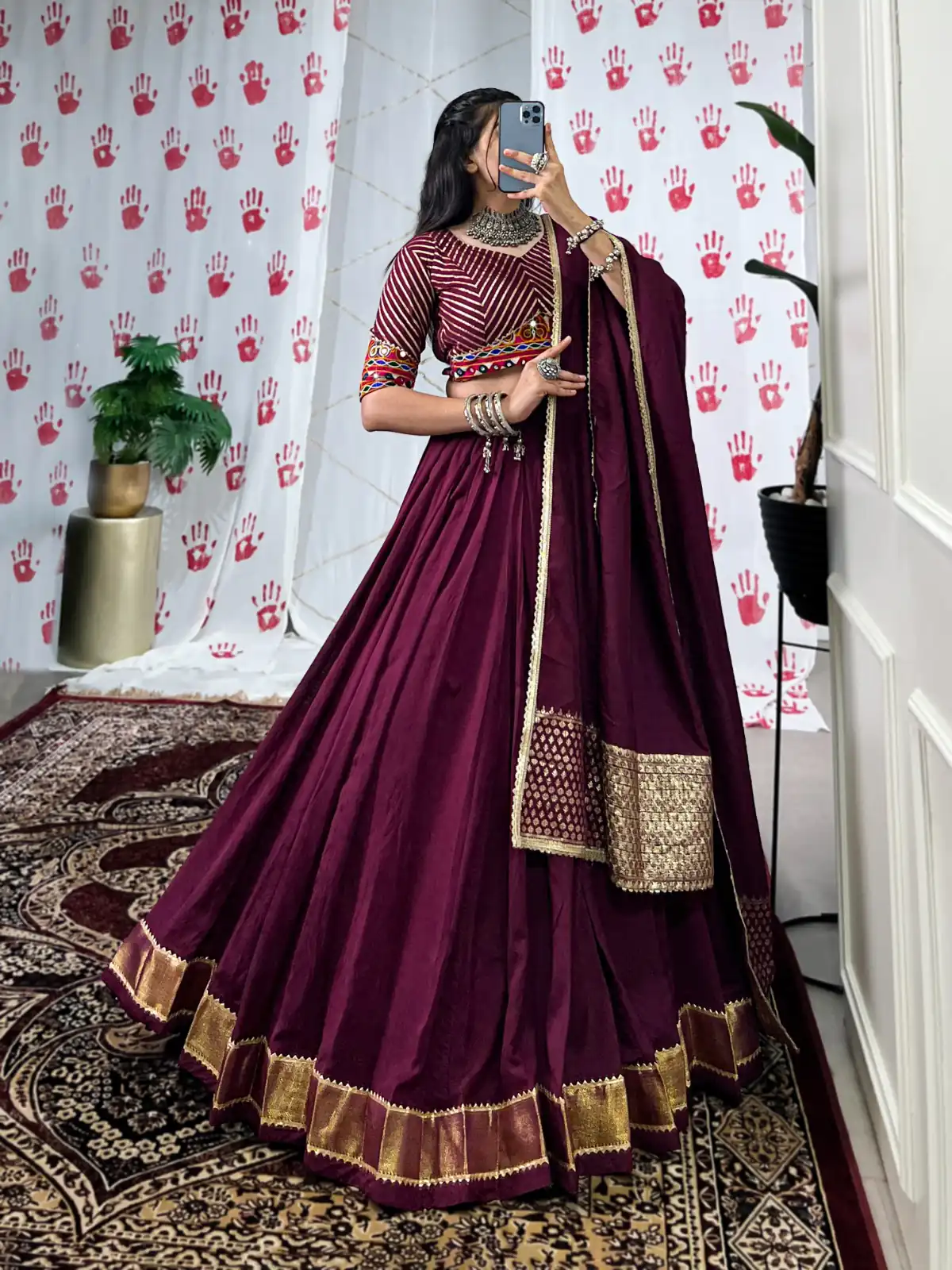 Wine Pure Chanderi With Zari Work Lehenga Choli - Image 3