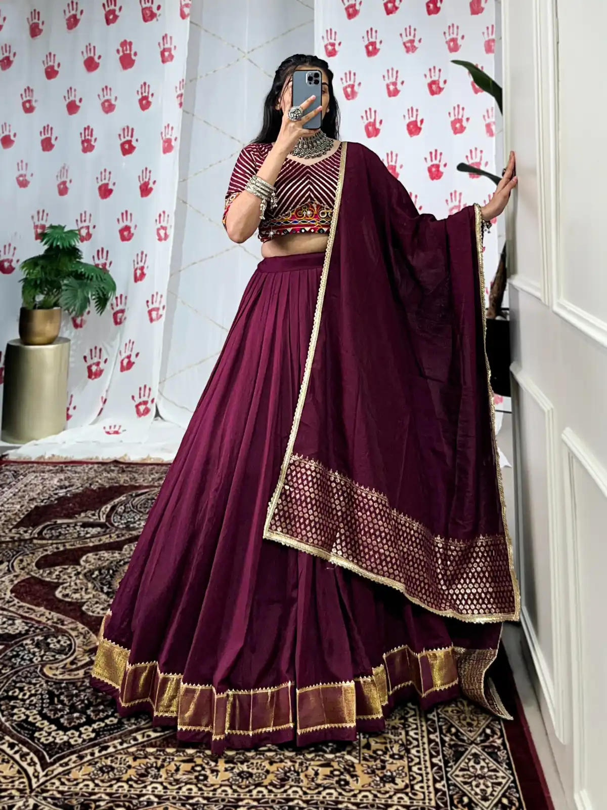 Wine Pure Chanderi With Zari Work Lehenga Choli - Image 2