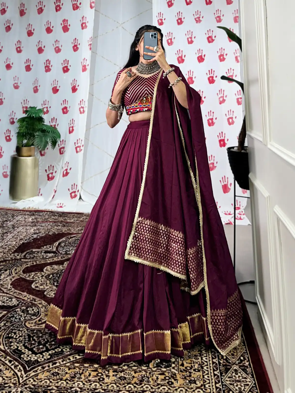 Wine Pure Chanderi With Zari Work Lehenga Choli
