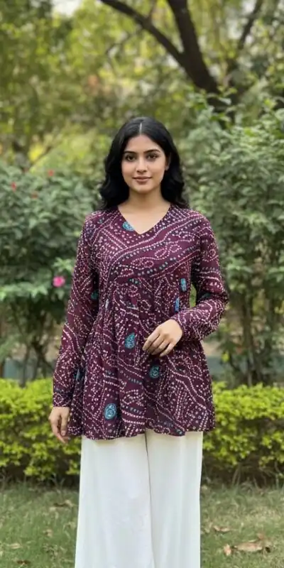 Wine Pure Georgette With Printed Kurti