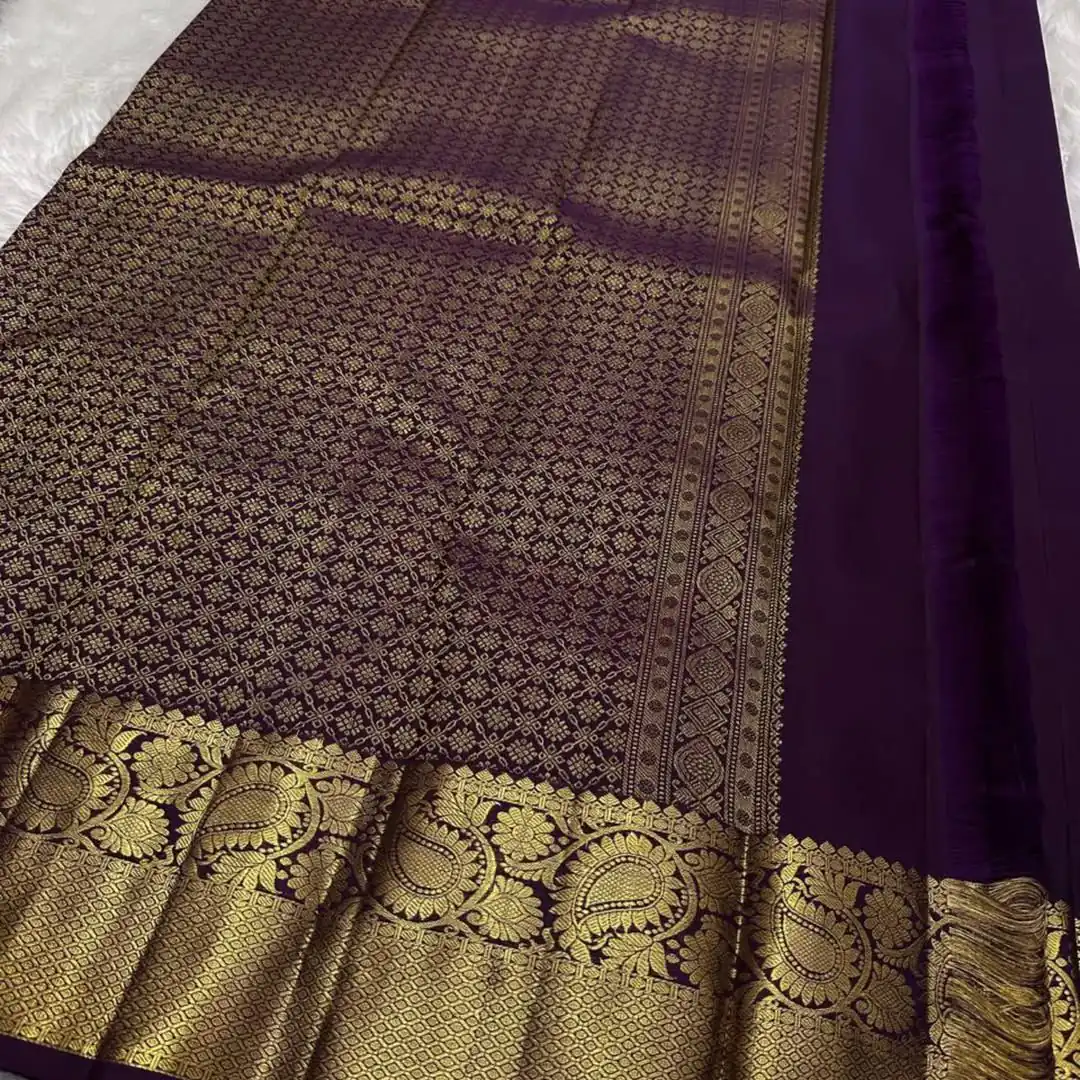 Wine Soft Lichi Silk Lace Zari Work Saree - Image 4