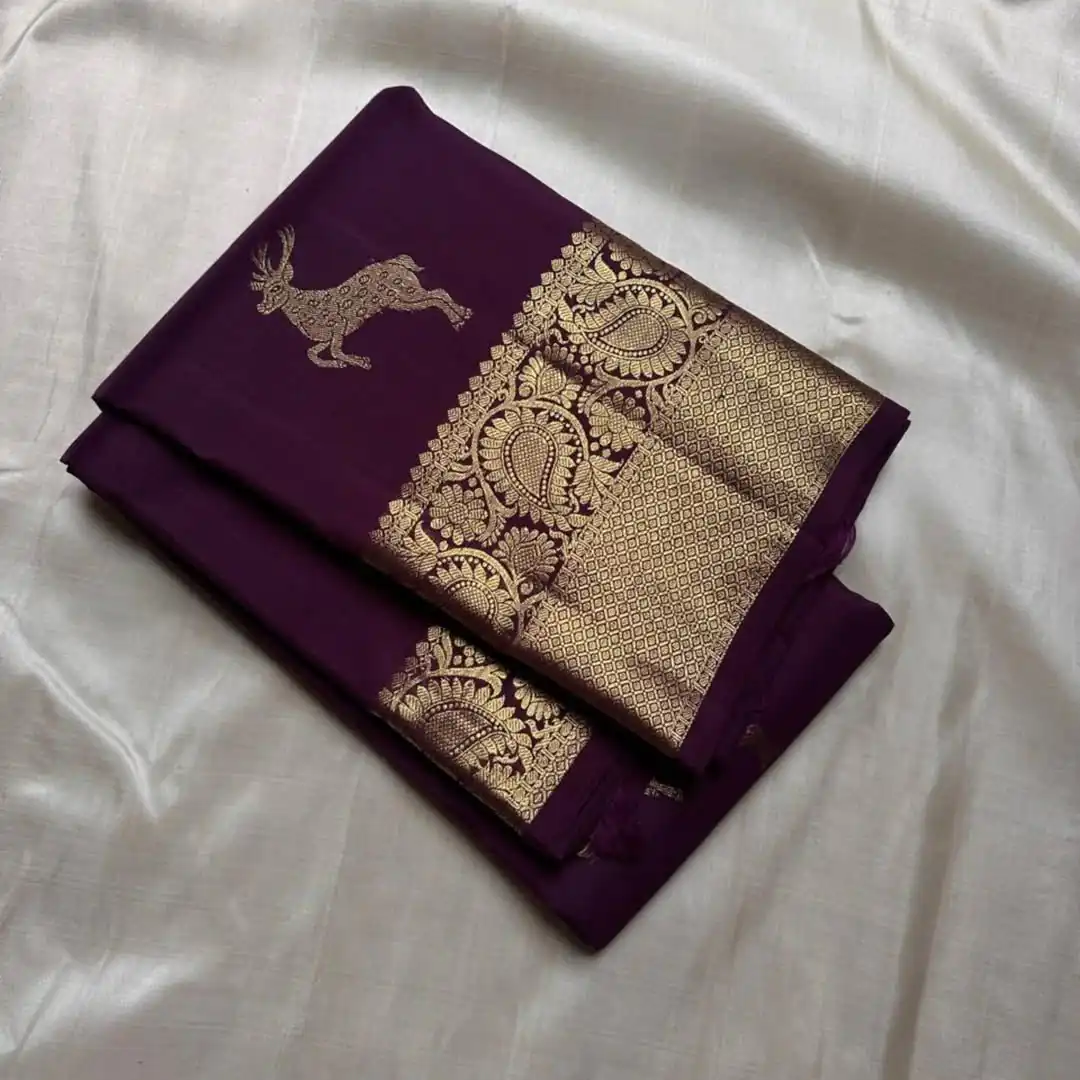 Wine Soft Lichi Silk Lace Zari Work Saree - Image 2