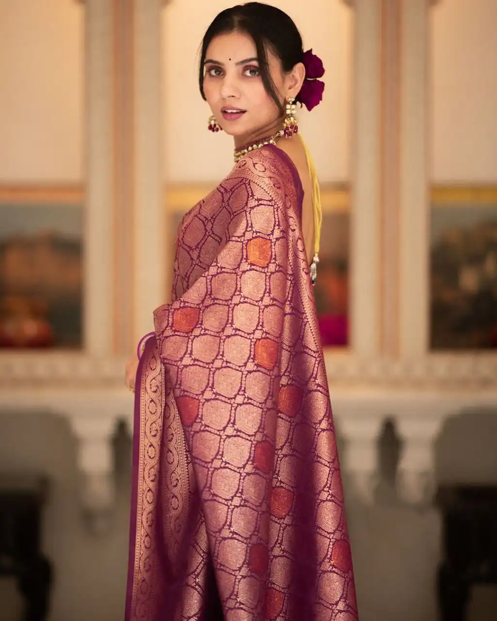 Wine Soft Lichi With Jacquard Work Silk Saree - Image 4
