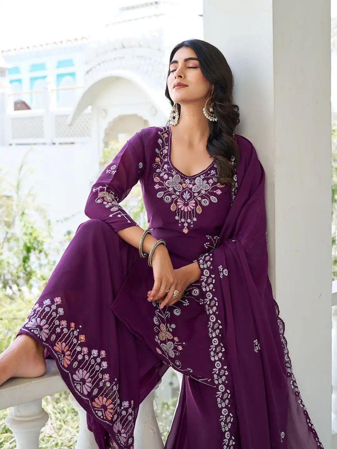 Wine Star Georgette With Embroidery Work Salwar Suit - Image 3