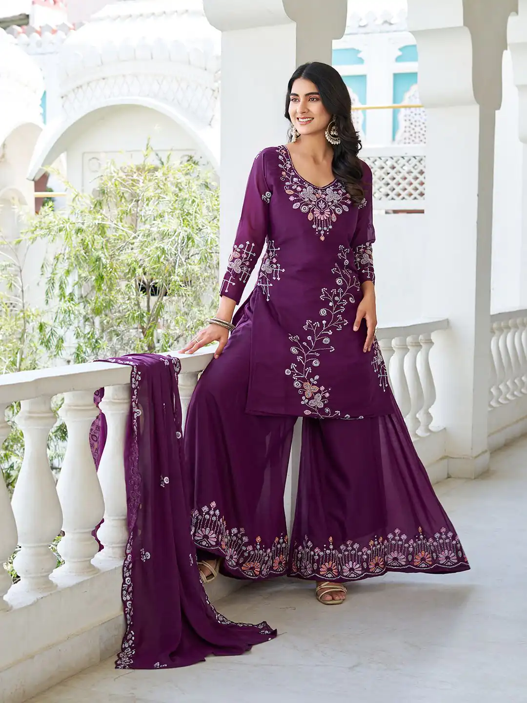 Wine Star Georgette With Embroidery Work Salwar Suit - Image 2