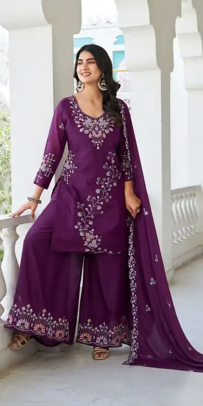 Wine Star Georgette With Embroidery Work Salwar Suit
