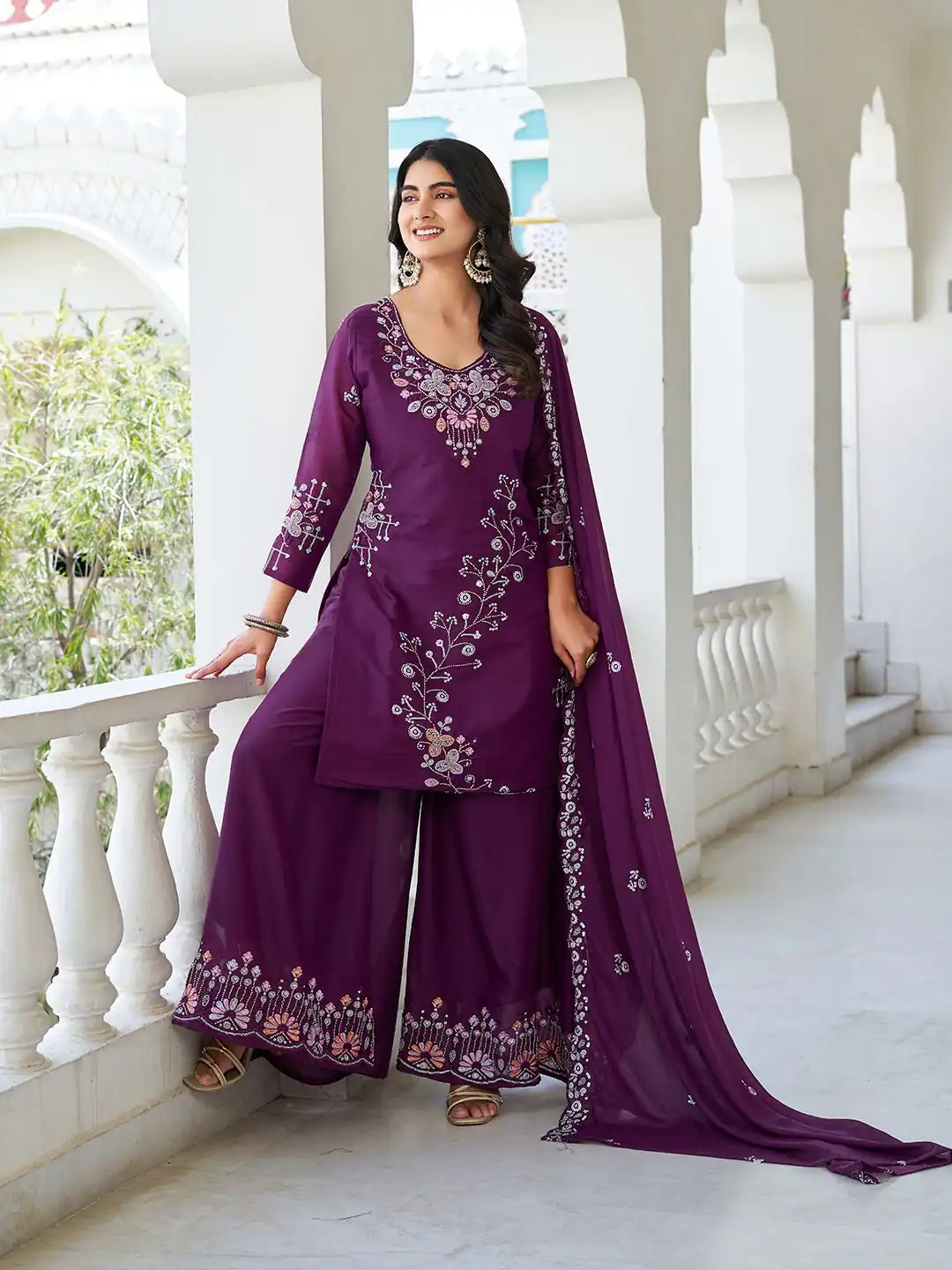 Wine Star Georgette With Embroidery Work Salwar Suit