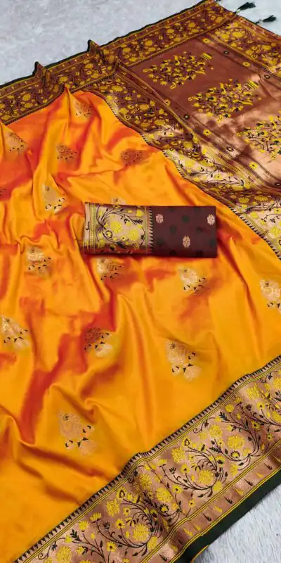 Yellow Banarasi Silk Lace Work Zari Work Saree