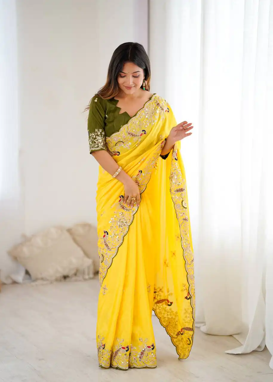 KP 3038 Yellow Soft Lichi Silk with Lace Border & Lace Work Saree . Special Price ₹1349. Delivery 4-6 Working Days. Shop now. | Sarees, Bollywood Sarees, Creative Sarees, Designer Sarees, Embroidered Sarees, Ethnic Saree, Modern Digital sarees, Party Wear Sarees