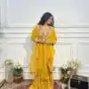 Yellow Chinon Silk With Lace Work Salwar Suit