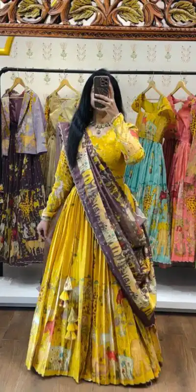 Yellow Cotton Kalamkari Print Lehenga Choli