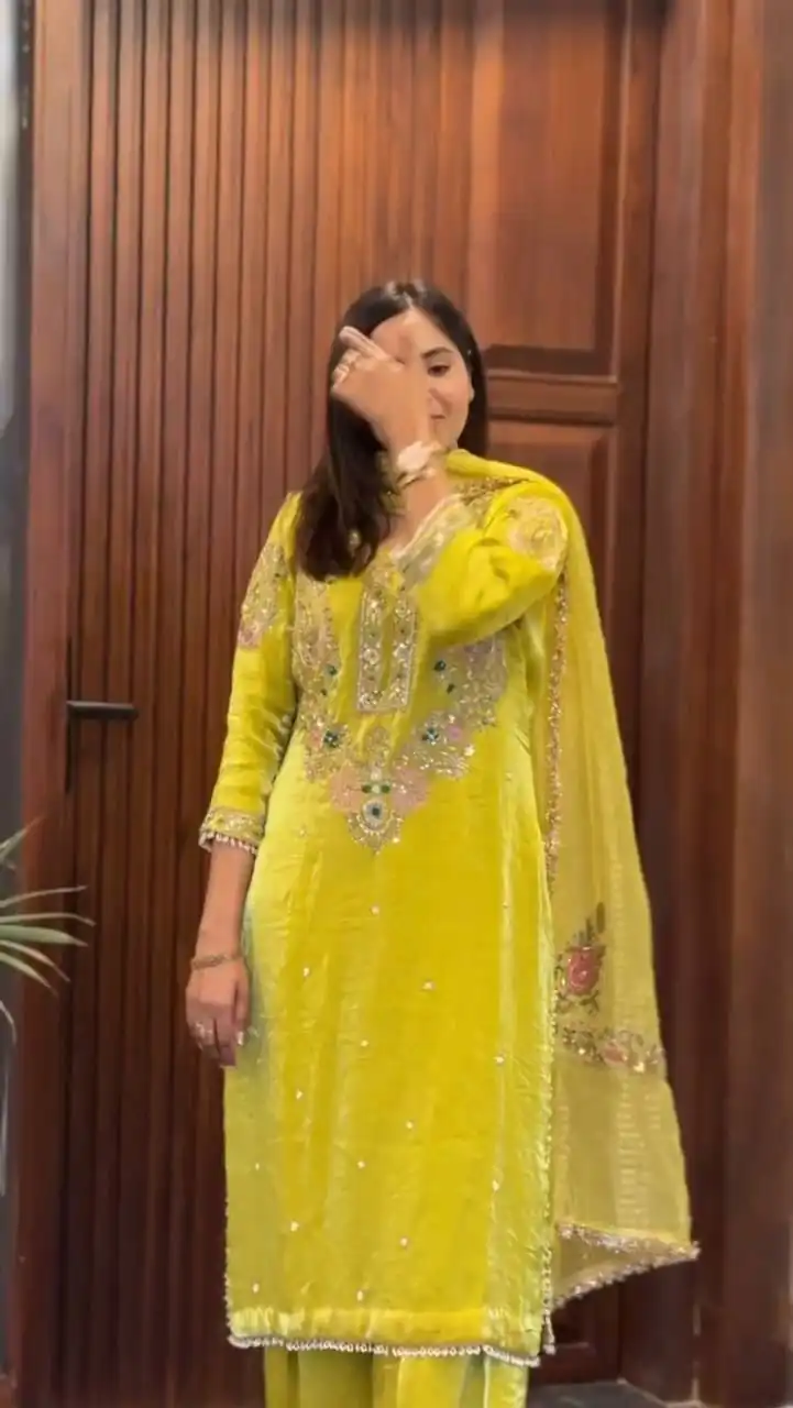 LG 1991 Yellow Fendy with Embroidery Work & Lace Work Salwar Suit . Best Price ₹2149. Delivery 4-6 Working Days. Shop now. | Jump Suits, Salwar suit, Casual Suits, Creative suits, Designer Suits, Palazzo Suits, Party Wear Suits, Patiala Suits, Straight Suits