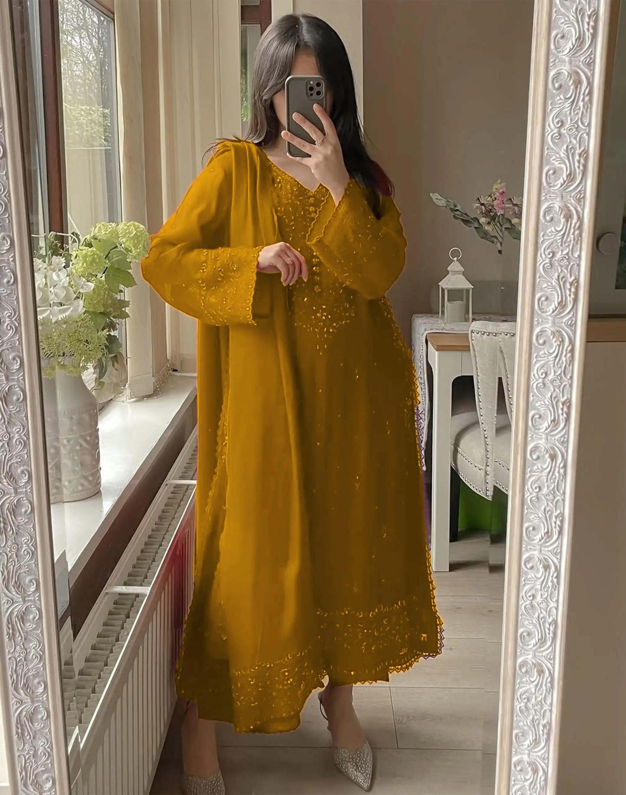 Yellow Georgette Embroidery Work Salwar Suit - Image 4