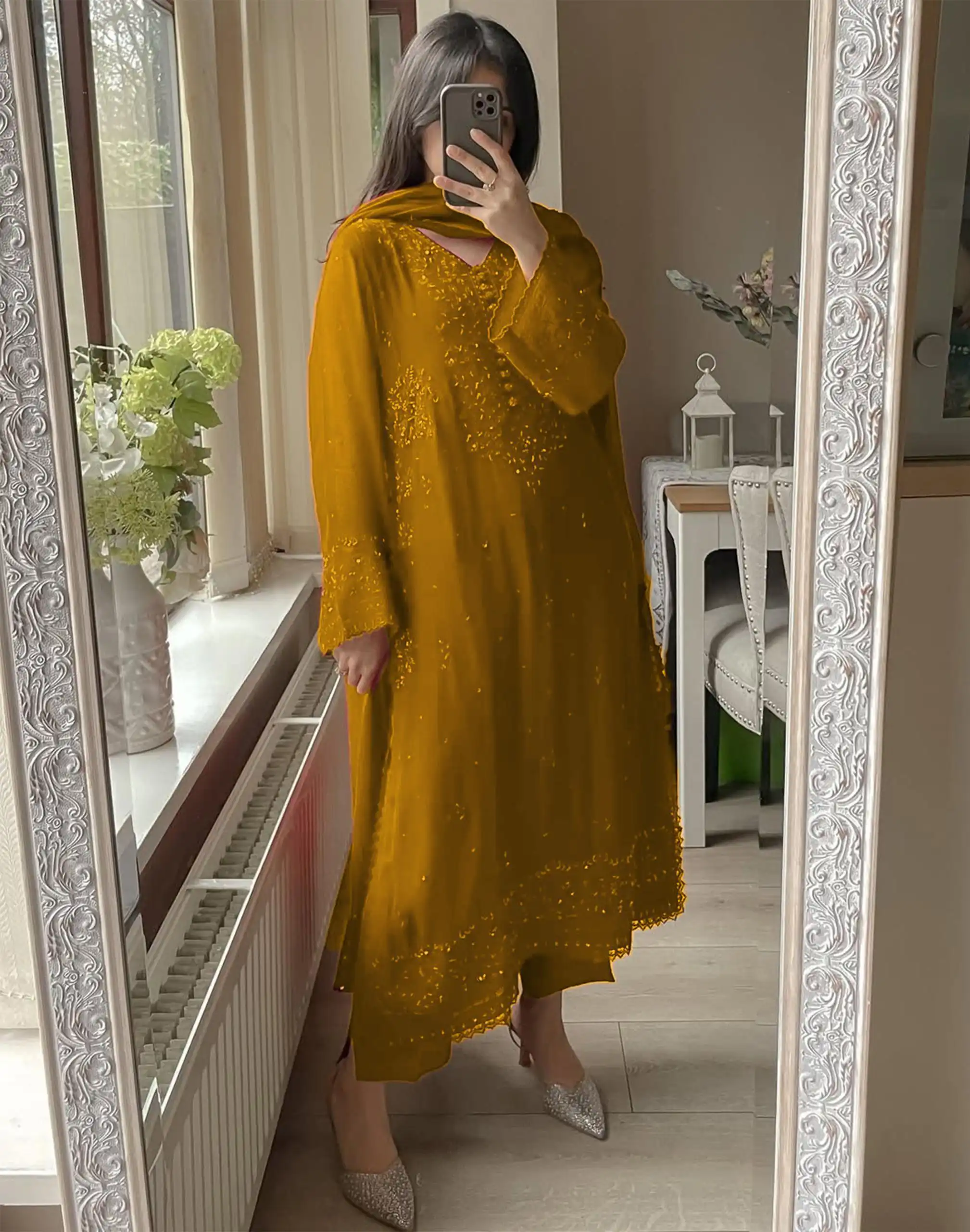 Yellow Georgette Embroidery Work Salwar Suit - Image 3