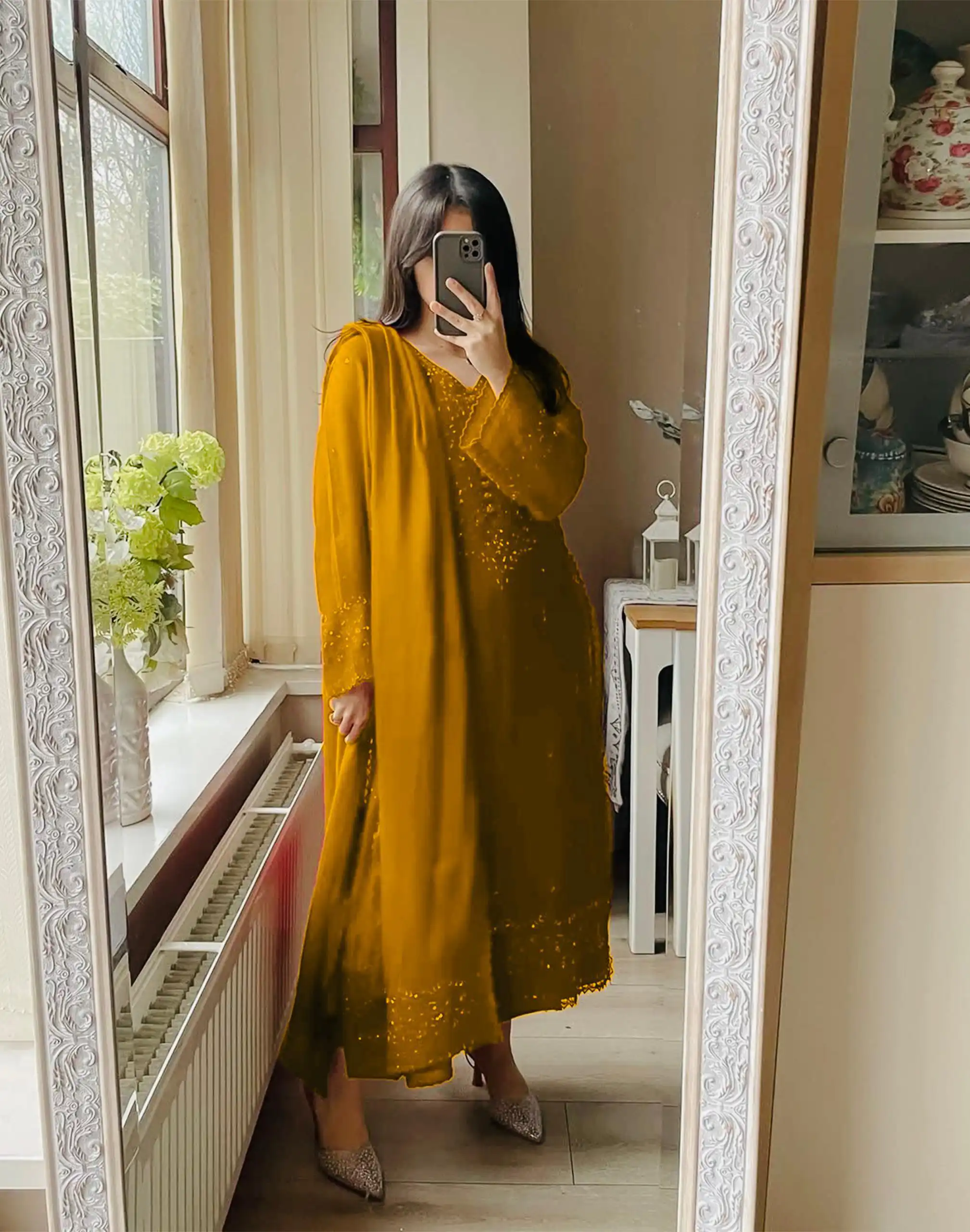 Yellow Georgette Embroidery Work Salwar Suit