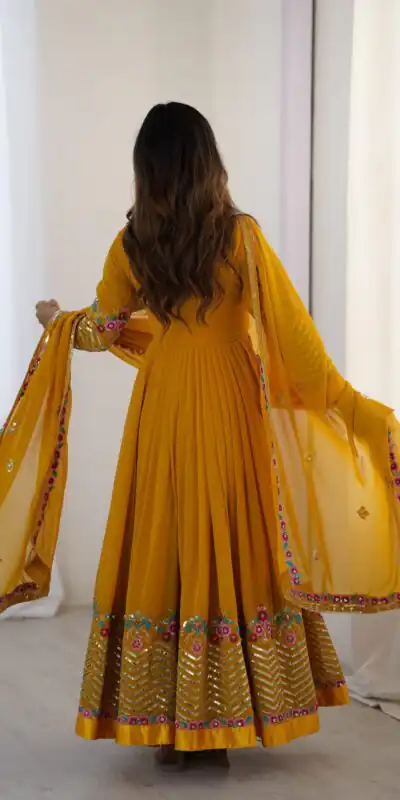 ZF 5010 Yellow Georgette Gown Perfect for Wedding, Party, Pooja, Ethnic Day, Karwa Chauth – . Best Price ₹2049. Delivery 4-6 Working Days. Shop now. | Jump Suits, Salwar suit, Casual Suits, Creative suits, Designer Suits, Palazzo Suits, Party Wear Suits, Patiala Suits, Straight Suits