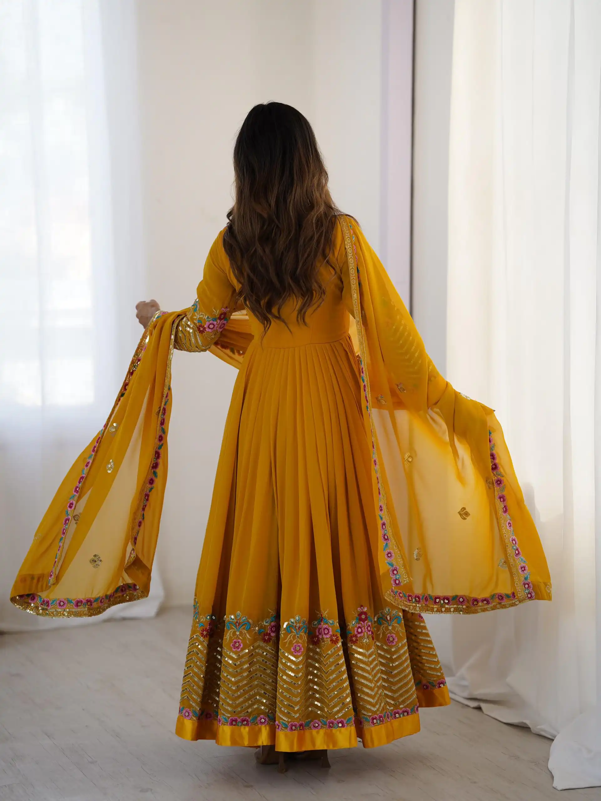 ZF 5010 Yellow Georgette Gown Perfect for Wedding, Party, Pooja, Ethnic Day, Karwa Chauth – . Best Price ₹2049. Delivery 4-6 Working Days. Shop now. | Jump Suits, Salwar suit, Casual Suits, Creative suits, Designer Suits, Palazzo Suits, Party Wear Suits, Patiala Suits, Straight Suits