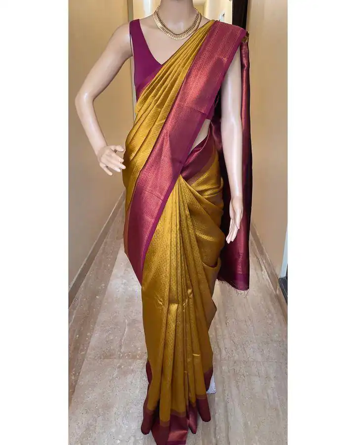 Yellow Lichi Silk Jacquard Border Lace Work Saree