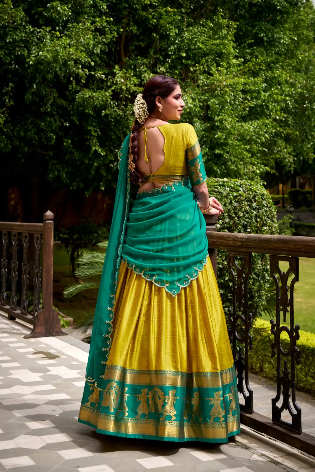 Yellow Poly Cotton Embroidery Zari Work Lehenga Choli - Image 3