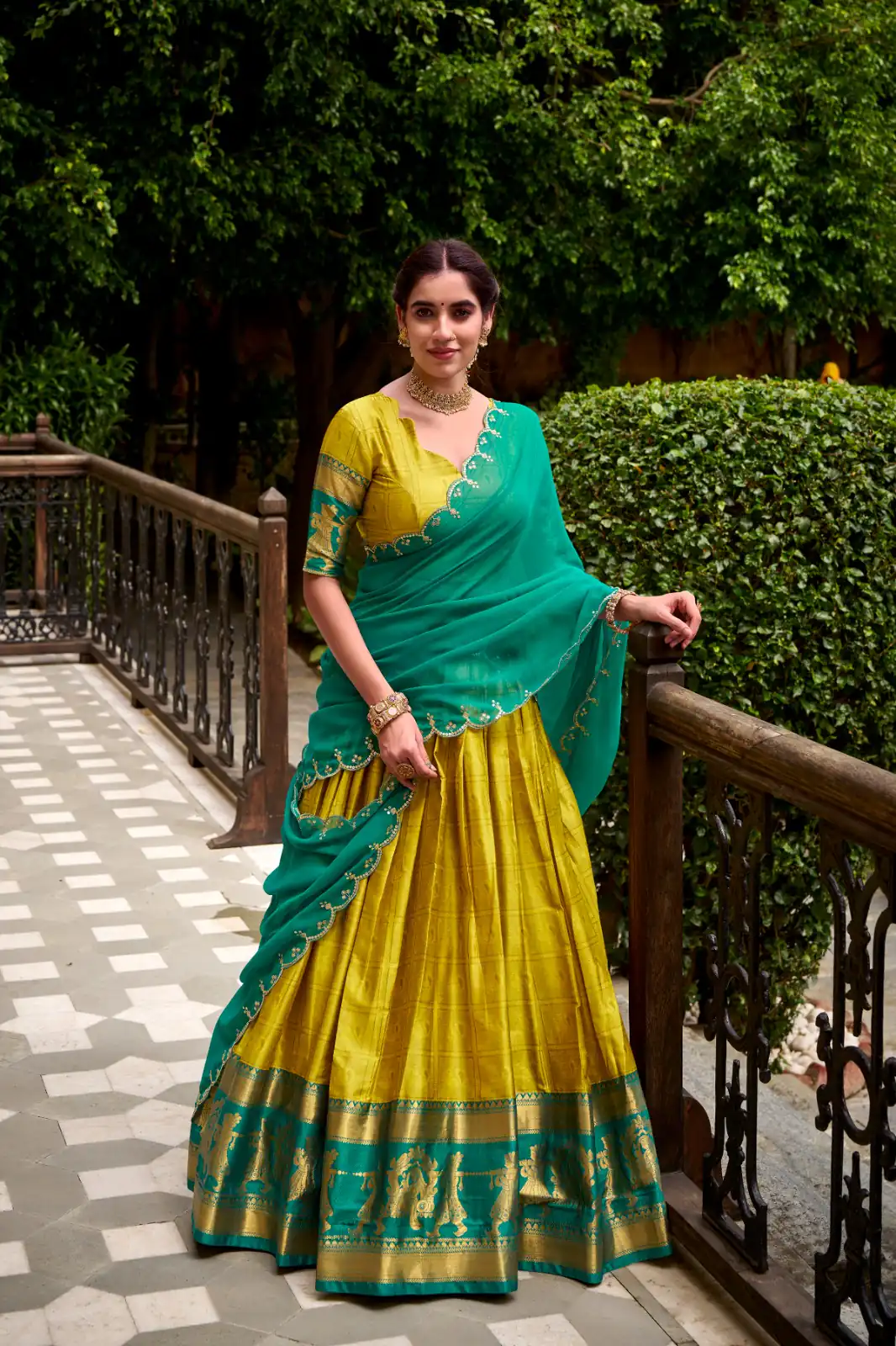 Yellow Poly Cotton Embroidery Zari Work Lehenga Choli - Image 2