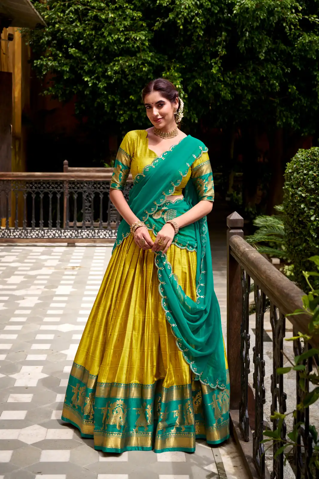 Yellow Poly Cotton Embroidery Zari Work Lehenga Choli