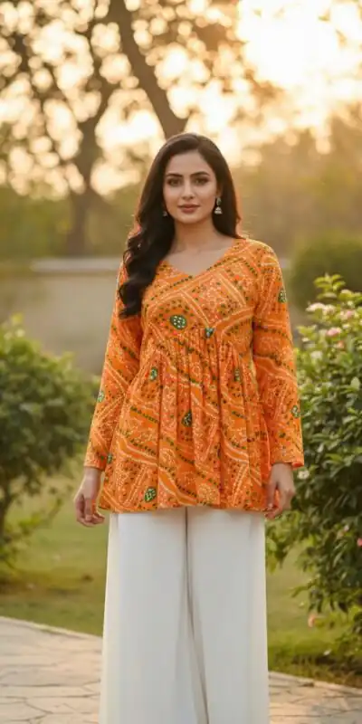 INLI Bandhej Yellow Color Pure Georgette Kurti with Designer Work. Best Price ₹1349. Delivery 4-6 Working Days. Shop now. | Kurti, Bollywood Kurti, Creative Kurtis, Designer Kurti, Party Wear Kurti, Selfie Kurti