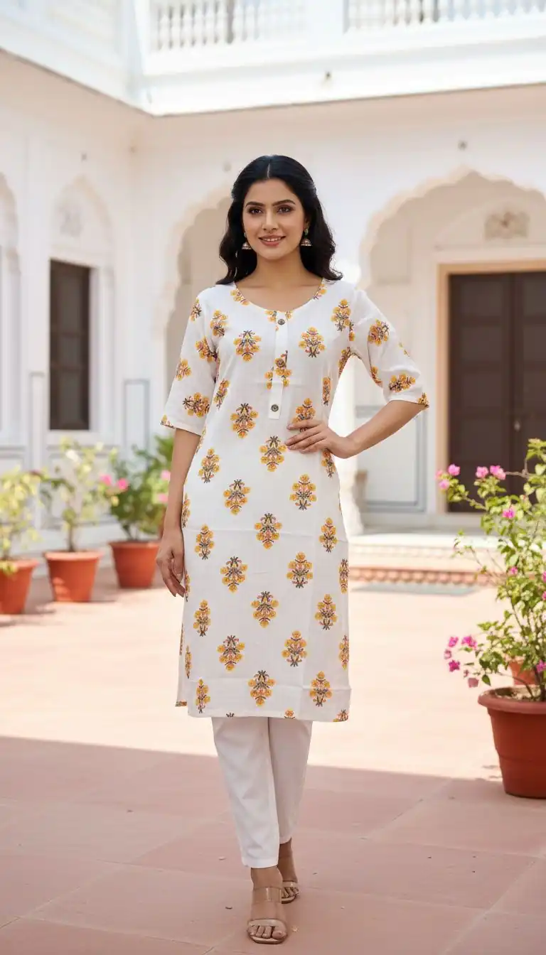 Yellow Rayon Print Kurti