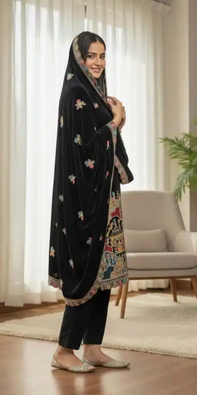 SRK 5220 Black Viscose Velvet Salwar Suit Perfect for Wedding, Party, Family Gatherings, Baby Shower, Mehendi – . Introductory Price ₹2099. Delivery 4 | Lehenga, Bollywood Lehenga, Creative Lehenga, Designer Lehenga, Embroidered Lehenga, Party Wear Lehenga