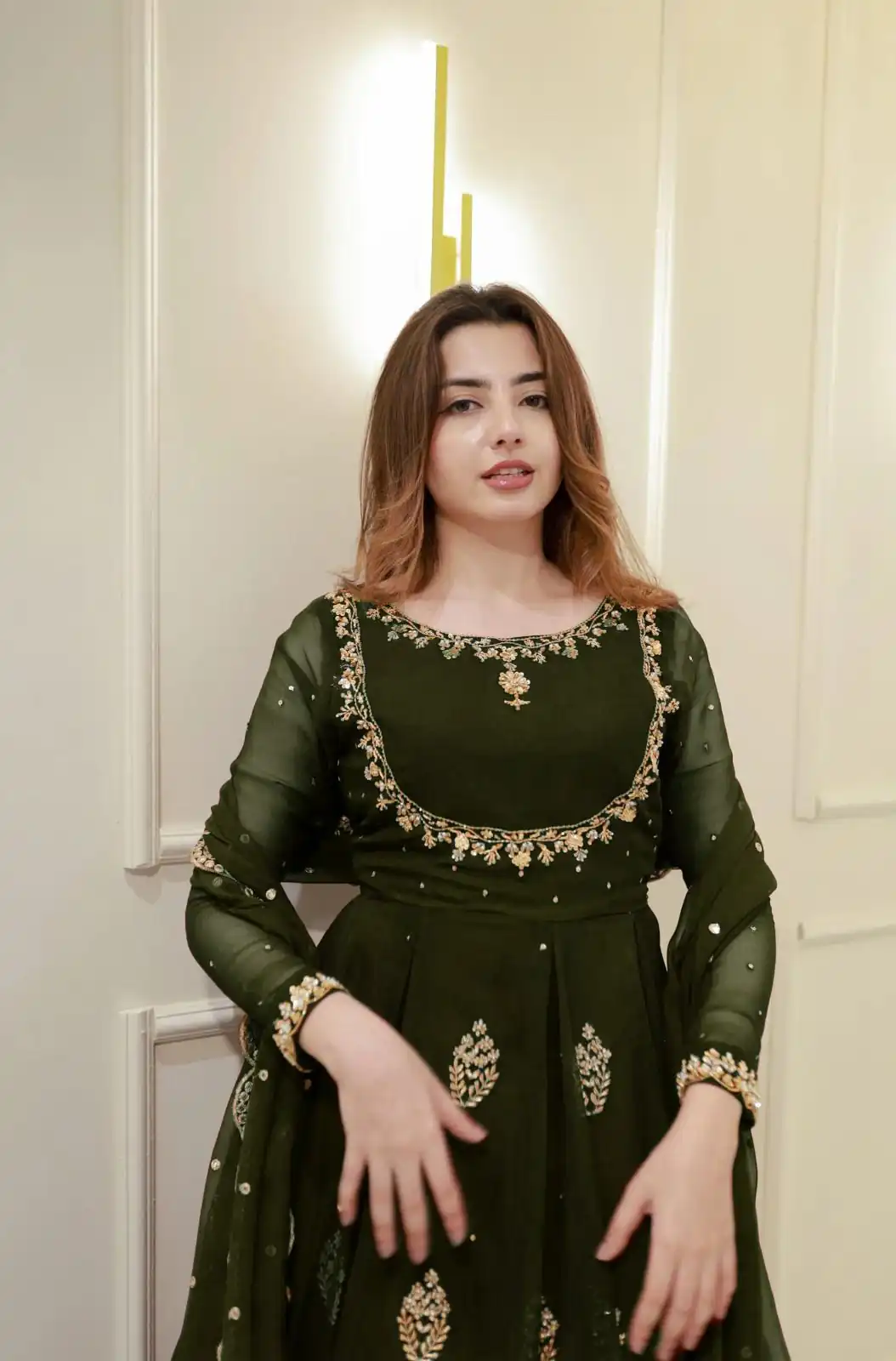 Mehendi Georgette Embroidery Work Gown - Image 4