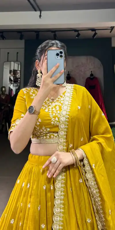LNB 1415 Mustard Color Vichitra Silk Sequins Thread Embroidery Work Lehenga Choli Wedding, Party, Festive, Events Etc. Delivery 4-6 Working Days Rs 3199 | Lehenga, Bollywood Lehenga, Creative Lehenga, Designer Lehenga, Embroidered Lehenga, Party Wear Lehenga