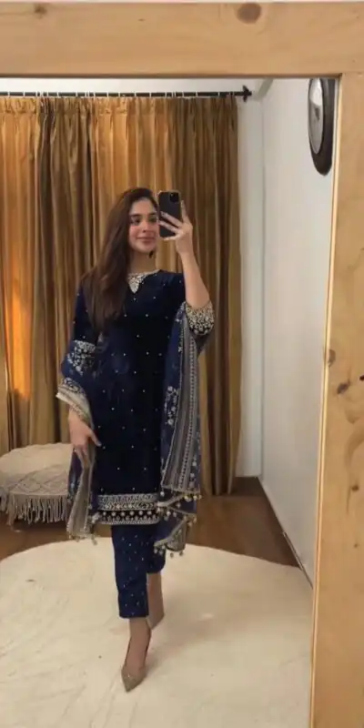 Navy Blue Butterfly Net Lace Embroidery Work Salwar Suit