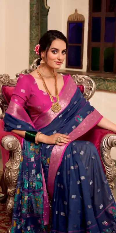 YNF 7031 Navy Blue Color Poly Cotton Kalamkari Print Saree Casual, Wedding, Festive, Events . Expected Delivery  4-6 Working Days @1699/- only                                                                                                                                           | Sarees, Bollywood Sarees, Creative Sarees, Designer Sarees, Embroidered Sarees, Ethnic Saree, Modern Digital sarees, Party Wear Sarees